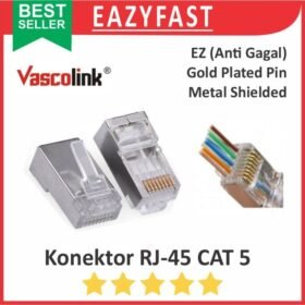 Konektor Jack RJ45 Cat5 LAN Ethernet FTP CAT 5 Anti Gagal EZ Vascolink Metal Shield Gold Plated  RJ 45 Male Connector