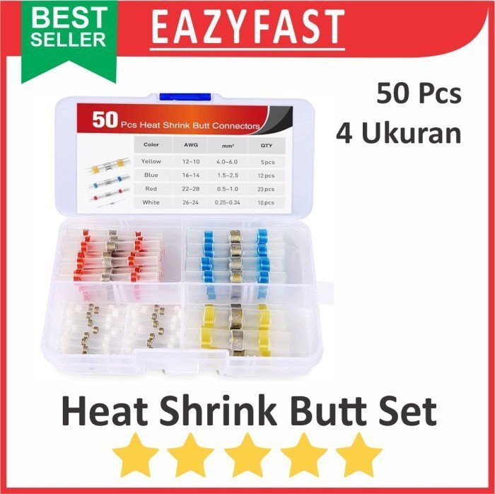 ginee_20241213144021168_3028427180.jpeg Heatshrink Tube Butt Set 50 Pcs Hot Seal Waterproof Heat Shrink Kabel - Image 1