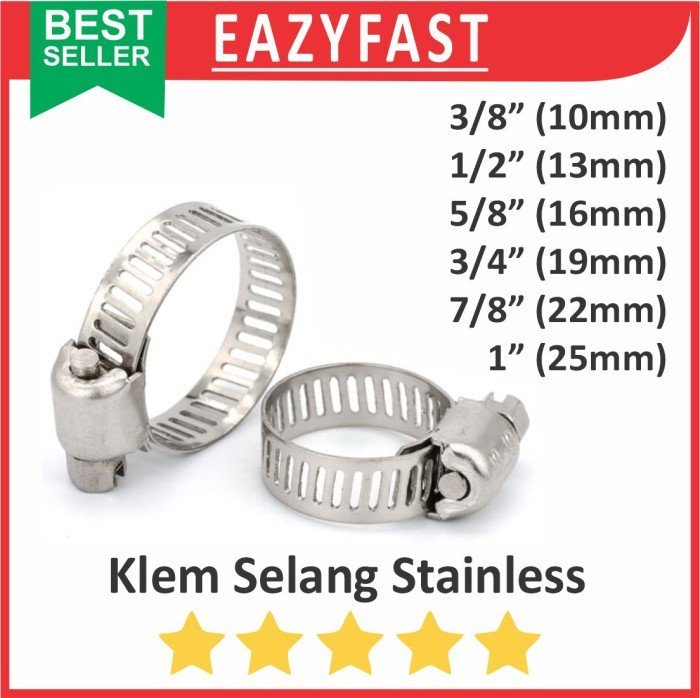 ginee_20241213165623389_1867062354.jpeg Klem Jepit Selang Stainless Clamp Hose 1 1/2 1/4 3/4 3/8 5/8 7/8 Inch - Image 1