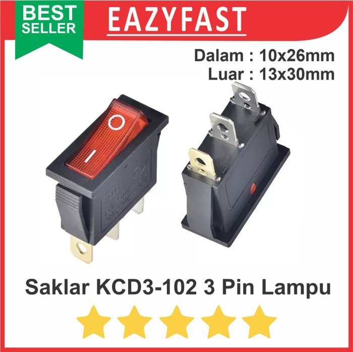 ginee_20241220100401001_6198627440.jpeg Saklar Rocker Switch Gepeng 13x30 Lampu KCD3 102 3 Pin Kaki 3P 220V AC - Image 1