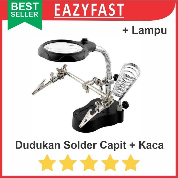 ginee_20241220110512173_7519017746.jpeg Dudukan Stand Holder Tempat Solder + Capit Pegangan + Kaca Pembesar - Image 1