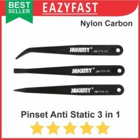 Pinset Set Anti Static Tweezer Black 3 in 1 Elektronik Nylon Carbon