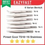 Pinset TS10-15 Set Lurus Bengkok Tajam Lancip Tweezer Stainless Gooi