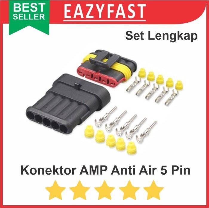 ginee_20241224103114641_9353783831.jpeg Konektor AMP 5p 5 Pin Kaki Waterproof Connector Anti Air Socket Kabel - Image 1