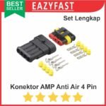 Konektor AMP 4p 4 Pin Kaki Waterproof Connector Anti Air Socket Kabel