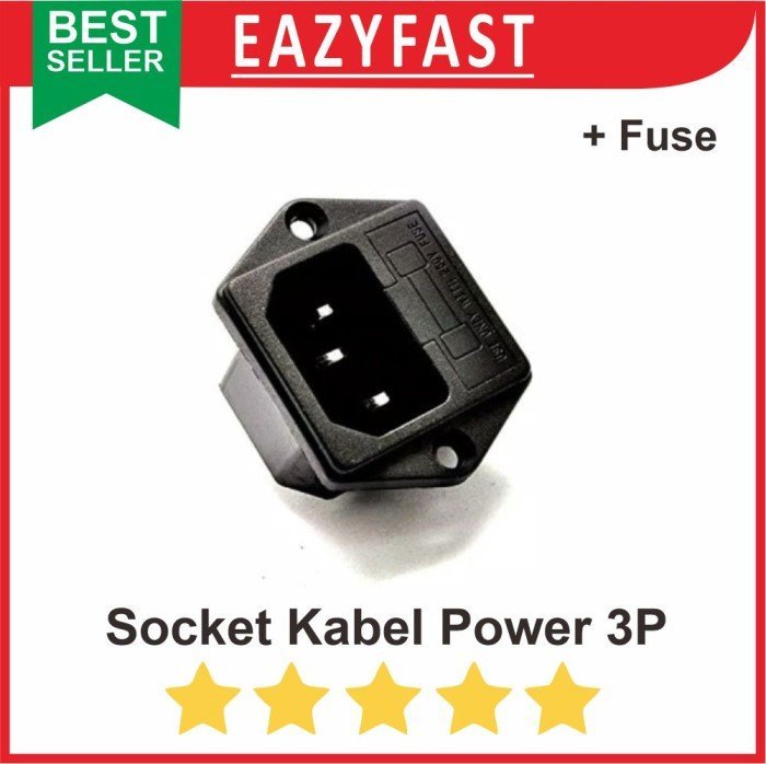 ginee_20250130143013455_0200255608.jpeg Socket Kabel Power AC 3 Pin Lubang Fuse Sekring Skring PSU PC Komputer - Image 1