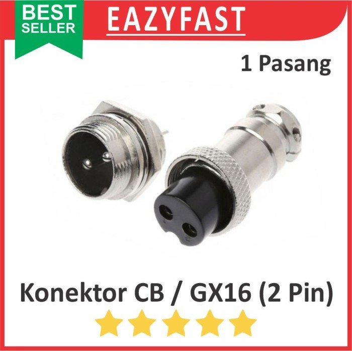 ginee_20250218164619965_5745692047.jpeg Connector Jack Socket CB GX16 2p 2 Pin Kaki Male Female 1 Set Pasang - Image 1