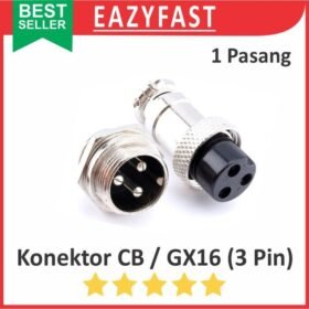 Connector Jack Socket CB GX16 3p 3 Pin Kaki Male Female 1 Set Pasang