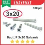 Baut JP M3 20mm 3x20 3 x 20 mm M3x20 Galvanis Putih Phillips Screw Drat Halus Pack isi 100 Pcs Skrup