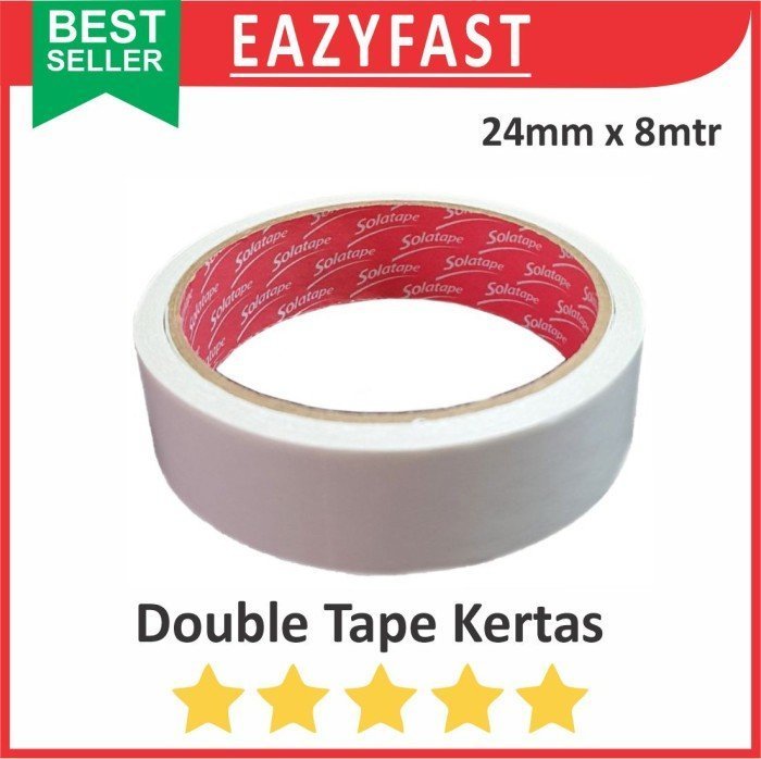 ginee_20250304115058547_6242909009-1.jpeg Double Tape Kertas Putih Tipis 1 Inch 24mm 8m Lakban Isolasi Selotip Esolasi Lem 2 Sisi Side - Image 1
