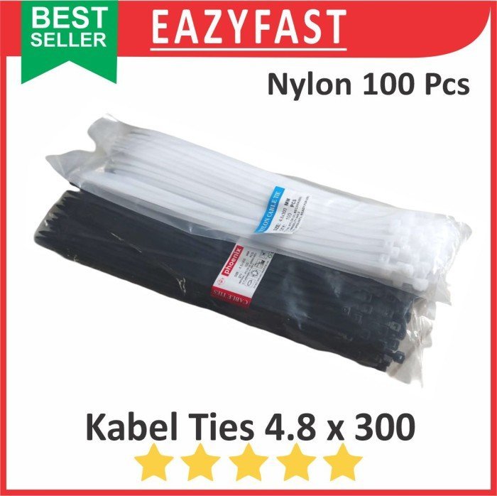 ginee_20250310143855318_9400544978.jpeg Cable Ties 4.8x300 Hitam Putih Kabel Tis 4.8 x 300 mm Klip Tali Nylon Tie Lock Pack 300mm 30cm 30 cm - Image 1