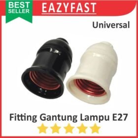 Fitting Lampu E27 Gantung Plastik Hitam Putih Fiting Piting Socket Soket Cop Kap Colok Colokan