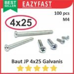 Baut JP M4 25mm 4x25 4 x 25 mm M4x25 Galvanis Putih Phillips Screw Drat Halus Pack isi 100 Pcs Skrup