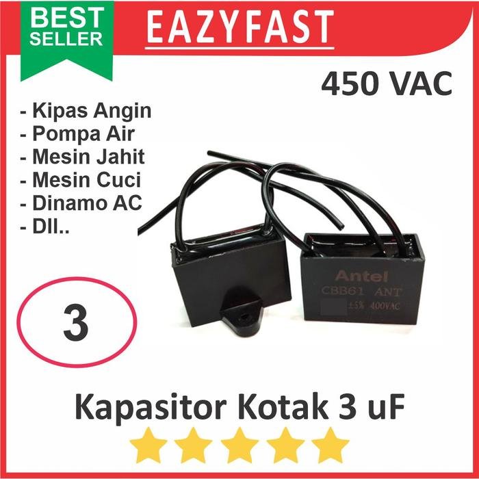 ginee_20250812125026859_9285508598.jpeg Kapasitor Kotak 3uF 3 uF Dinamo Motor AC PLN Induksi Kipas Angin Fan Capacitor 450VAC 450 VAC V AC - Image 1