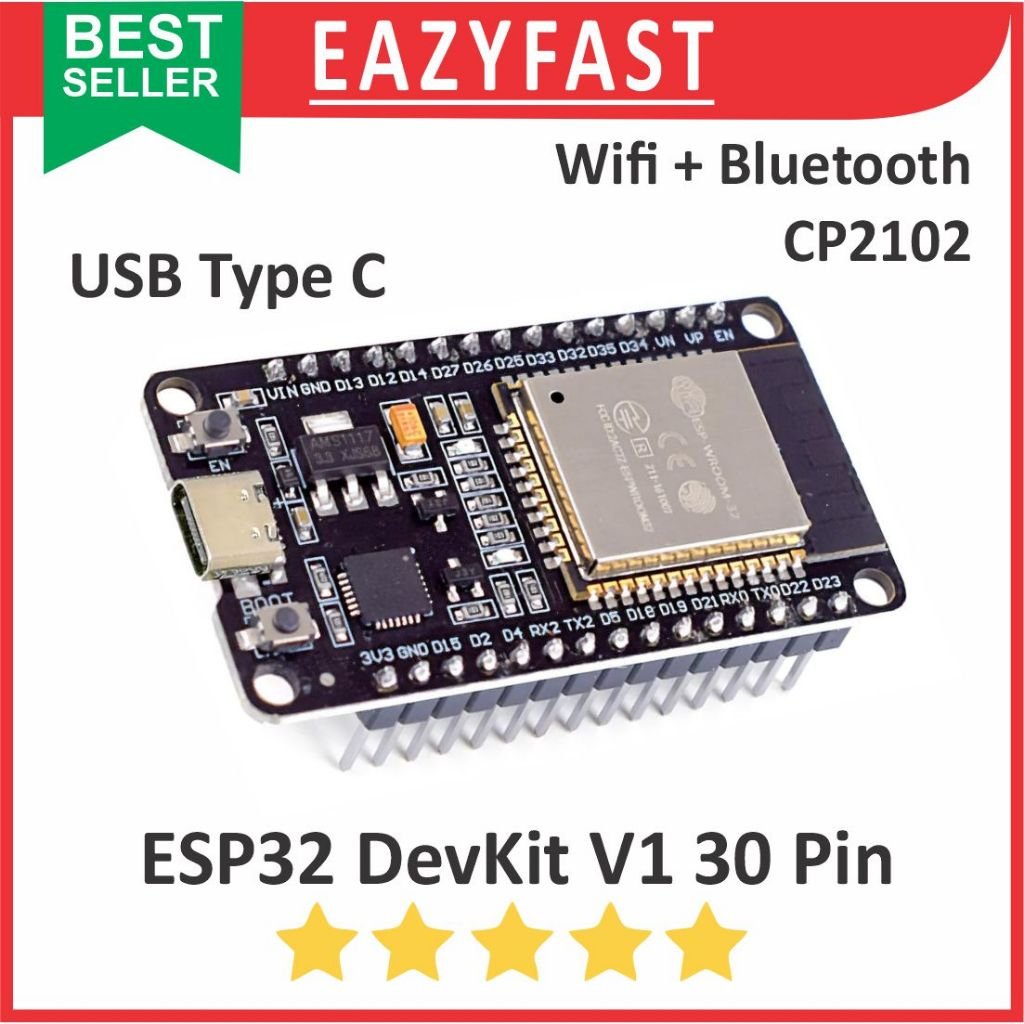ginee_20250915115524808_9627671596.jpg ESP32 30P CP2102 DevKit V1 USB Type C ESP 32 30 P Pin Kaki Wifi Bluetooth BT IOT Internet Arduino Nodemcu LUA Compatible - Image 1