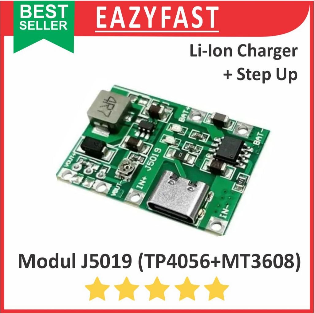 ginee_20250915122617060_5087069625.jpg Modul J5019 Combo 2in1 TP4056 MT3608 USB Type C Mini UPS Charger Lithium 18650 Step Up Boost Module - Image 1