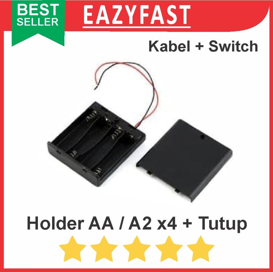 ginee_20250917143642172_2160717375.jpg Holder Baterai 4x AA A2 x4 4 Seri Kotak Tempat Case Tutup Switch - Image 1