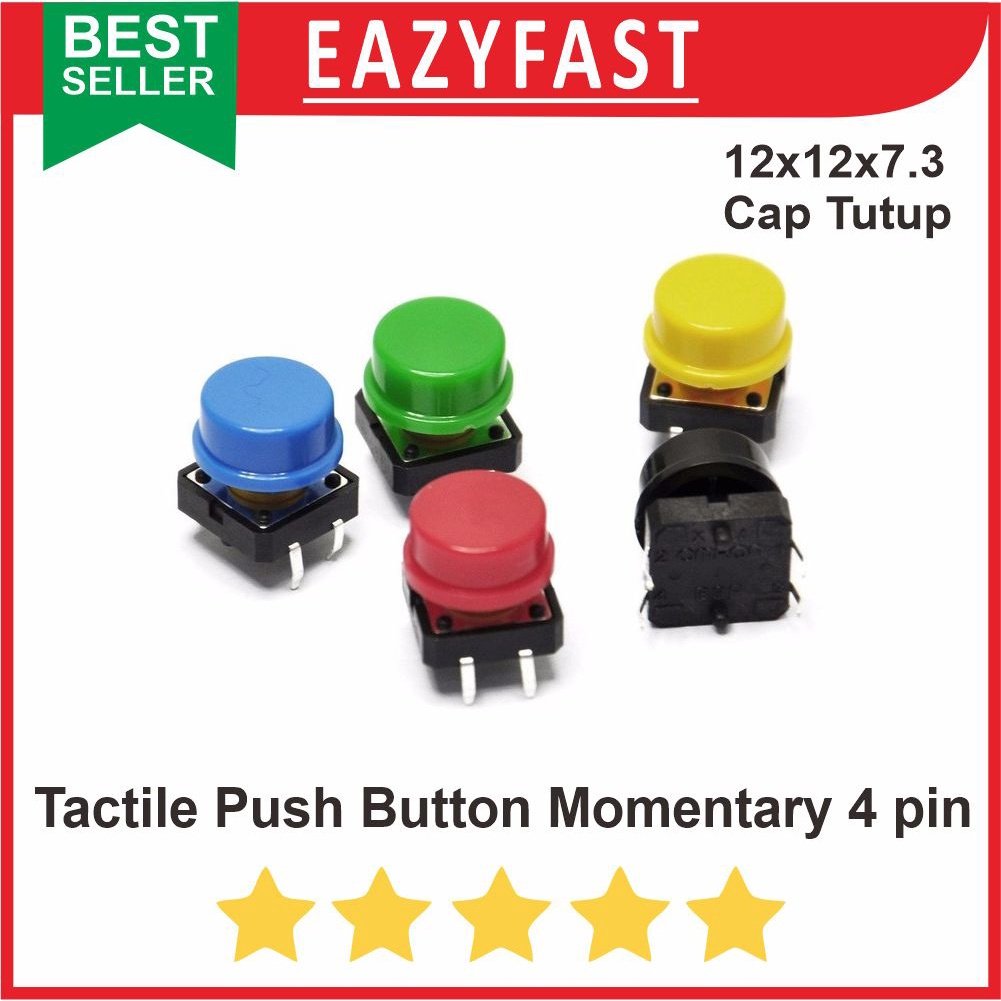 ginee_20251003100723177_2534025994.jpeg Tacticle Push Button Momentary 4 Pin Besar 12x12 x7.3mm + Cap Tutup - Image 1