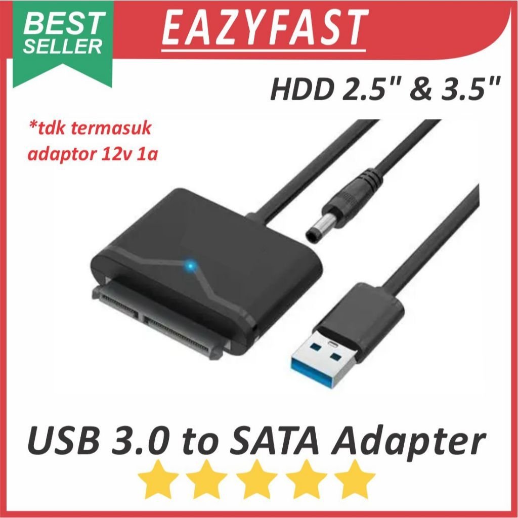 ginee_20251023114614215_5550926965-1.jpeg Converter USB 3.0 to SATA Adapter Reader HDD SSD Laptop Komputer 2.5 3.5 Inch External Power Port 12V DC - Image 1