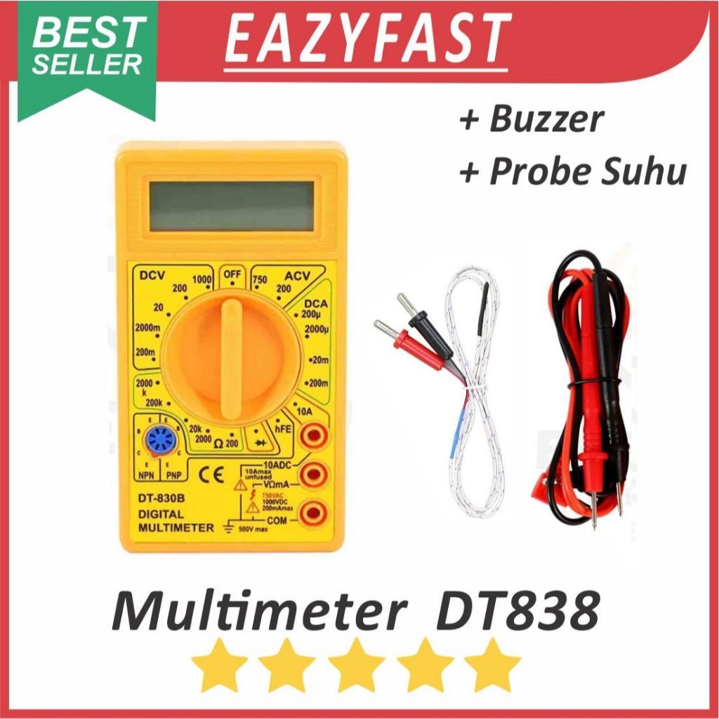 ginee_20251023115446090_7170402512-1.jpeg Multimeter Digital AVO DT838 Beep Ampere Volt AC DC Ohm Thermo Multi Meter Tester Multitester Probe Suhu - Image 1
