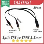 Kabel Splitter Audio 2 Male TRS to 1 Male TRRS 3.5mm Mic Microphone Speaker Headset Pisah 3 4 Pin Ring