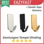 Gantungan Hook Stainless Steel Tempel Tembok Dinding Double Nano Tape Besi Hanger Kait Baju Kunci