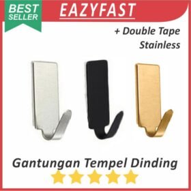 Gantungan Hook Stainless Steel Tempel Tembok Dinding Double Nano Tape Besi Hanger Kait Baju Kunci