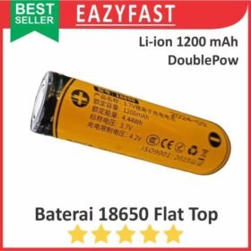 Baterai 18650 Flat Top DoublePow 1200mAh Lithium Ion Li-Ion Batu Batre Cas Ces Charge Recharge