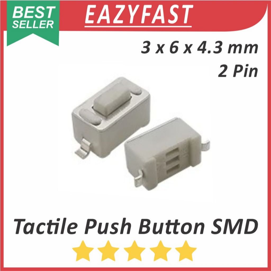 ginee_20251114145848914_7942021701.jpeg Tactile Push Button Switch Key SMD 3x6x4.3mm 2P 2 Pin Kaki 3 x 6 x 4.3 mm Saklar Tombol Tact Micro - Image 1