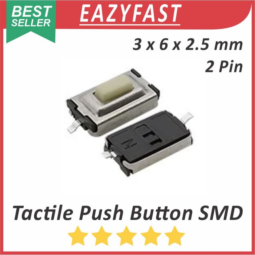 ginee_20251114150725511_9369365662.jpeg Tactile Push Button Switch Key SMD 3x6x2.5mm 2P 2 Pin Kaki 3 x 6 x 2.5 mm Saklar Tombol Tact Micro - Image 1