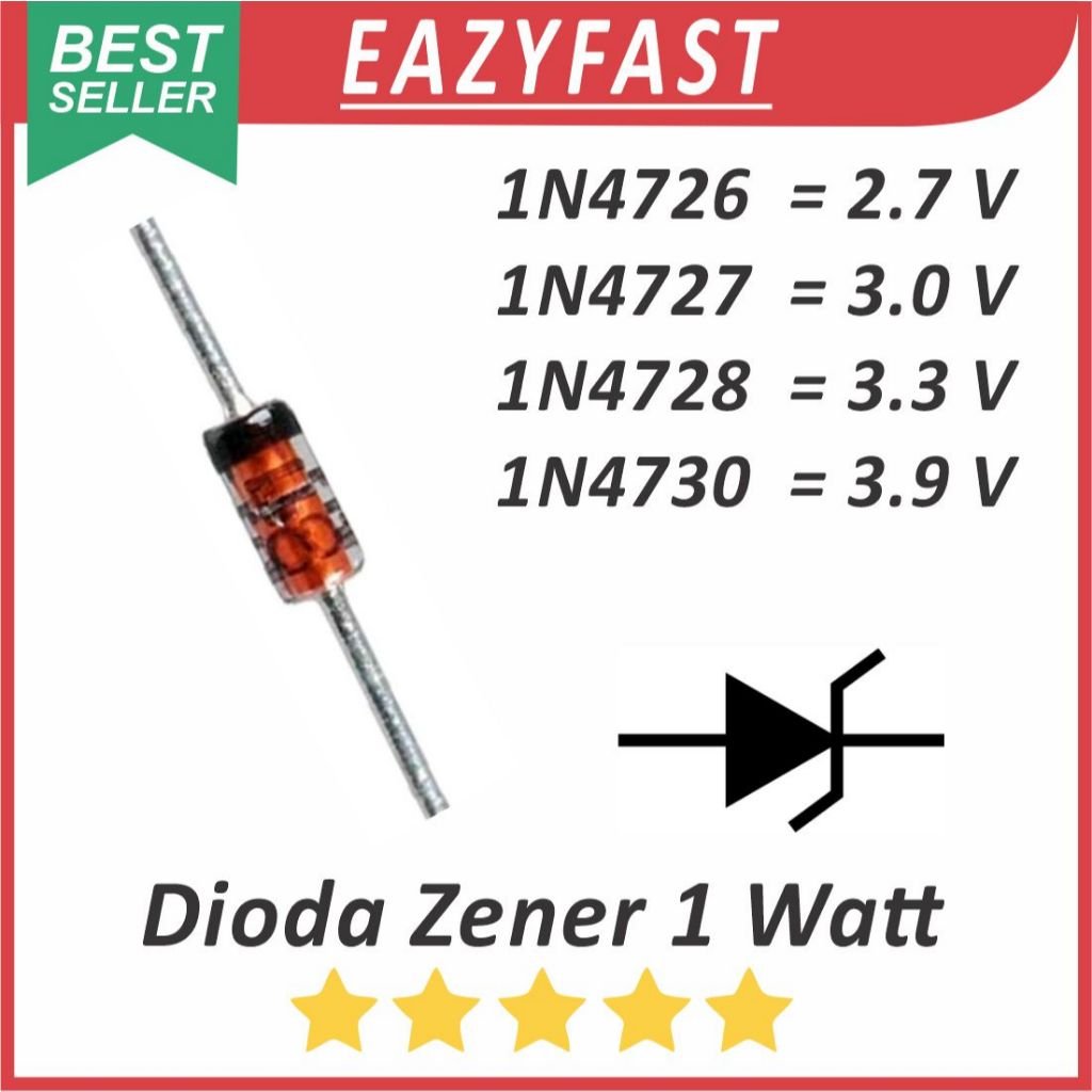 ginee_20251201162607689_5740792960.jpeg Dioda Zener Diode 1 Watt 2.7V 3V 3.0V 3.3V 3.9V 1N4726 1N4727 1N4728 1N4730 2.7 3.0 3 3.3 3.9 V Volt 1W - Image 1