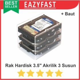 Rak HDD Stand Hardisk Bay 3.5 Akrilik 3 Susun Tray Dock Stack Shelves