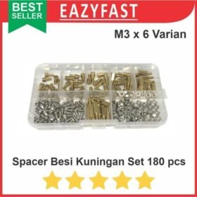 Spacer PCB Besi Kuningan M3 Set 180 Pcs Kaki Metal Mur Baut 3mm 4-12mm