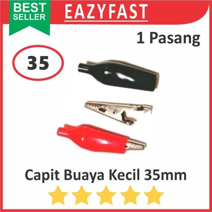 ginee_20241206122829978_2431279664.jpeg Capit Buaya Sedang 35mm Jepit Kabel Listrik 1 Set Pasang hitam merah - Image 1
