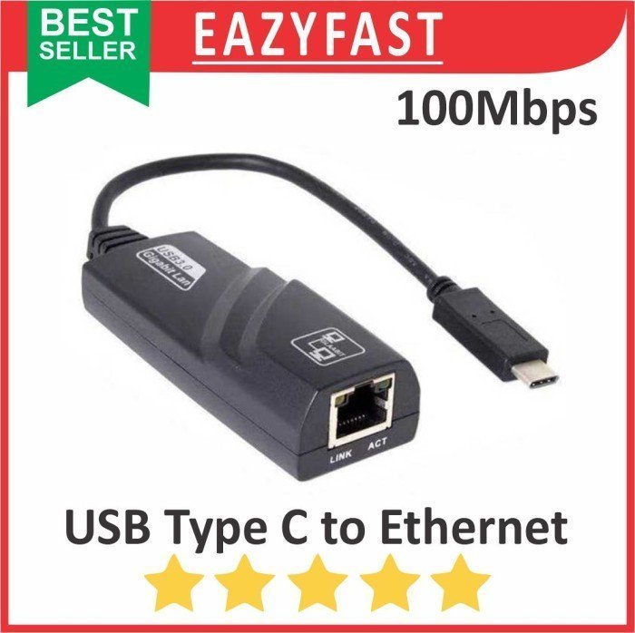 ginee_20241213104434117_1191942038.jpeg Converter Adapter OTG USB Type C to Ethernet LAN RJ45 100Mbps Cable Kabel Konverter Universal Apple Mac iPhone - Image 1