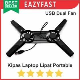 Kipas Laptop Dual Fan Lipat Portable Dudukan Fold Cooler Cooling Pad