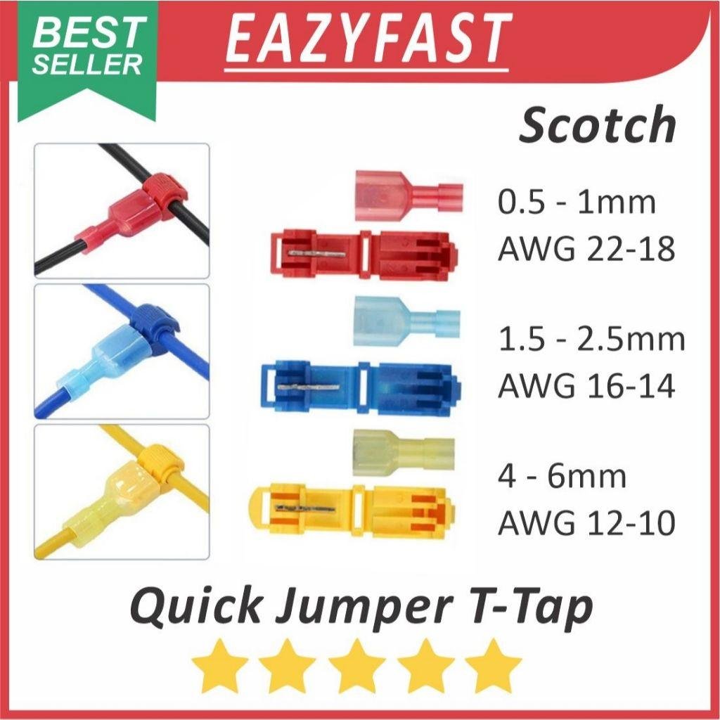 ginee_20260309114116844_1257861838.jpeg Konektor Jumper Kabel Cabang T Tap Quick Connect Scotch Lock Wire Cable Splice Set Merah Biru Red Blue - Image 1