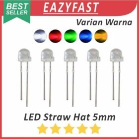 Lampu LED 5mm Strawhat Clear Bening Merah Hijau Biru Kuning Orange Putih Red Green Blue Yellow Straw Hat 5 mm Clean Transparan Transparent