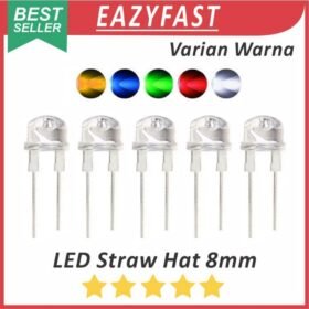 Lampu LED 8mm Straw Hat Clear Bening Merah Hijau Biru Kuning Orange Putih Red Green Blue Yellow Straw Hat 5 mm Clean Transparan Transparent