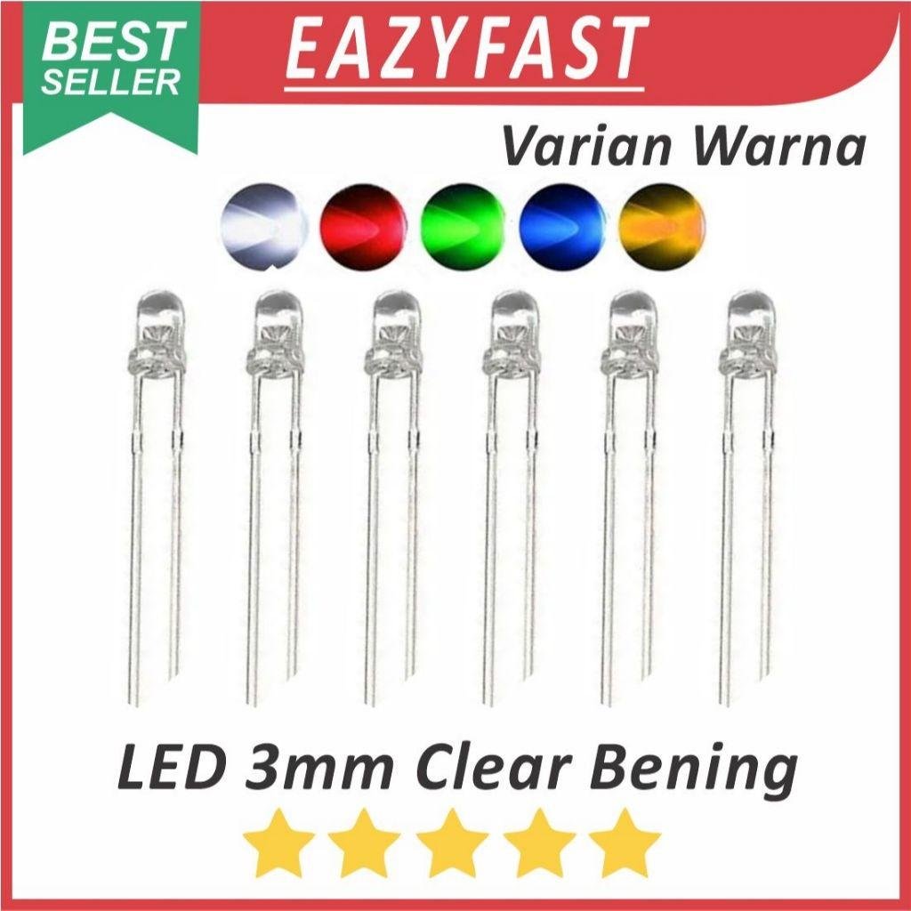 ginee_20260317113142542_7348667285.jpeg Lampu LED 3mm Warna Clear Bening Merah Hijau Biru Kuning Orange Putih Red Green Blue Yellow White 3 mm Transparan Transparent Clean - Image 1
