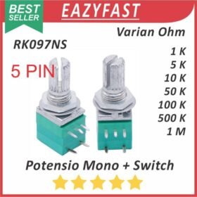 Potensiometer Saklar Audio Sealed Hijau 5P 5 P Pin Kaki 1K 5K 10K 50K 100K 500K 1M 1 5 10 50 100 500 K Ohm Switch Potensio Potentio Meter RK097NS Potentiometer B Linear