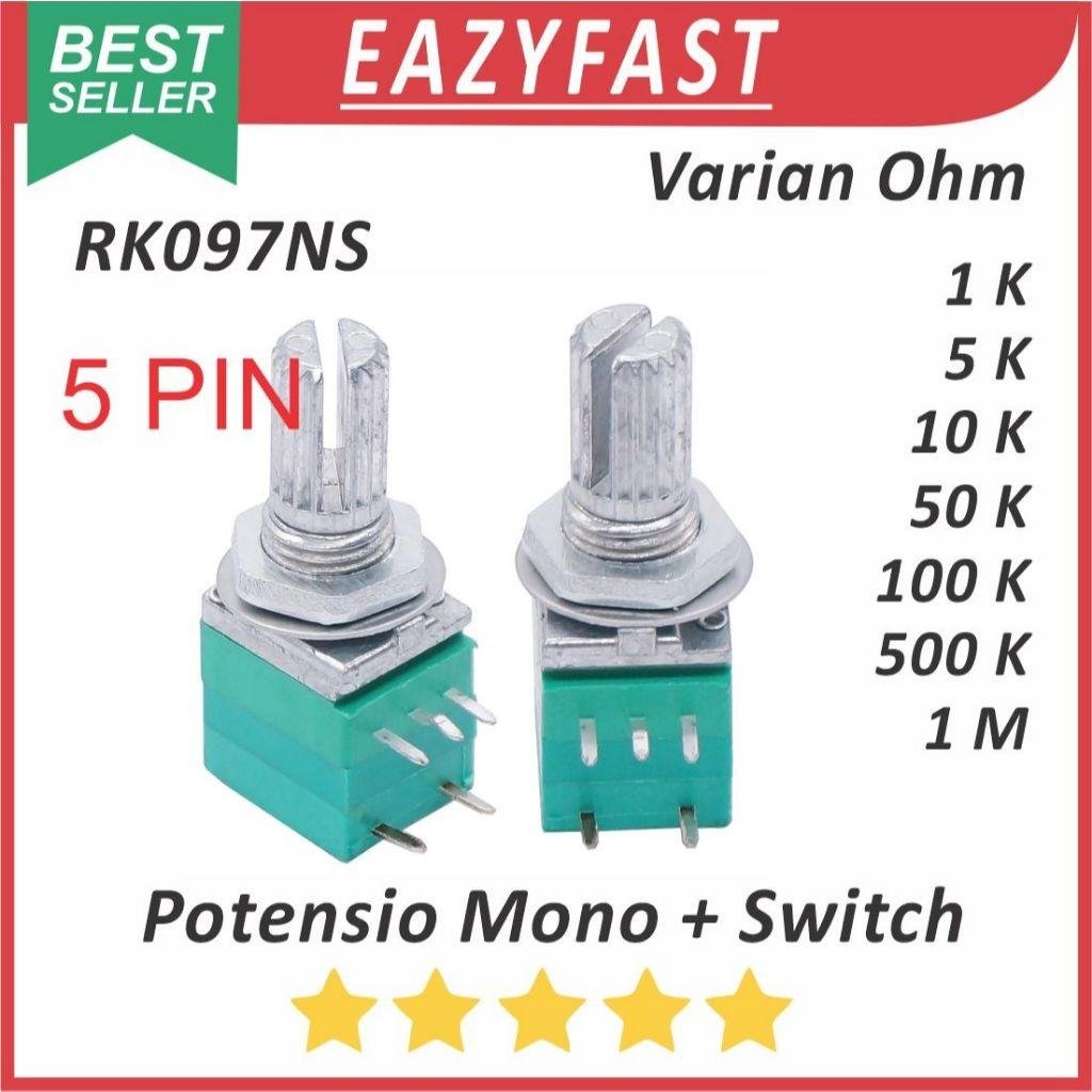 ginee_20260402114929473_0049643430.jpeg Potensiometer Saklar Audio Sealed Hijau 5P 5 P Pin Kaki 1K 5K 10K 50K 100K 500K 1M 1 5 10 50 100 500 K Ohm Switch Potensio Potentio Meter RK097NS Potentiometer B Linear - Image 1
