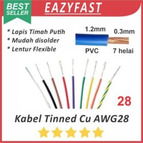 Kabel Serabut Tinned Cu AWG28 Tembaga Lapis Timah Putih Lentur Flexible PVC JST Audio NYAF AWG 28
