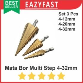 Mata Bor Hex Pagoda Multi Step Cone Drill Kerucut Titanium Set 3 Pcs