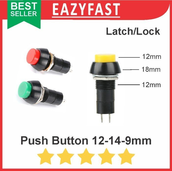 ginee_20241122163634323_8611976848.jpeg Push On Switch Button 12mm Latch Lock Saklar Toggle 12 mm 18mm 18 mm - Image 1
