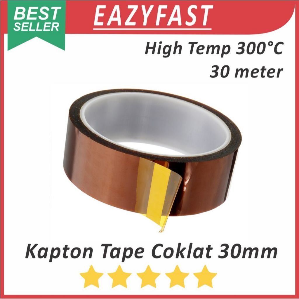 ginee_20251118162426939_2726598515.jpeg Kapton Tape 30mm 33m Isolasi Anti Tahan Panas Solder Uap Heat Resistant Lakban Elektronik 3cm 3 cm Kuning Coklat Polymide - Image 1